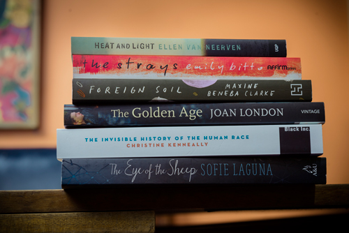 The shortlisted books for the 2015 Stella Prize stacked up on top of each other