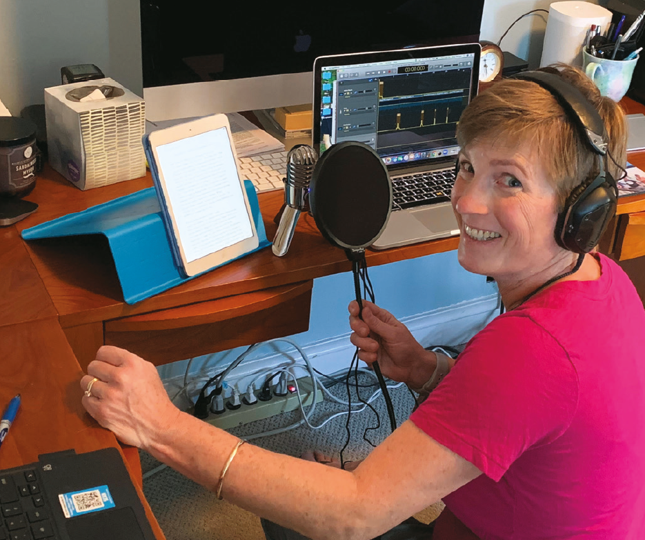 Amy Hermon recording the popular School Librarians United podcast.