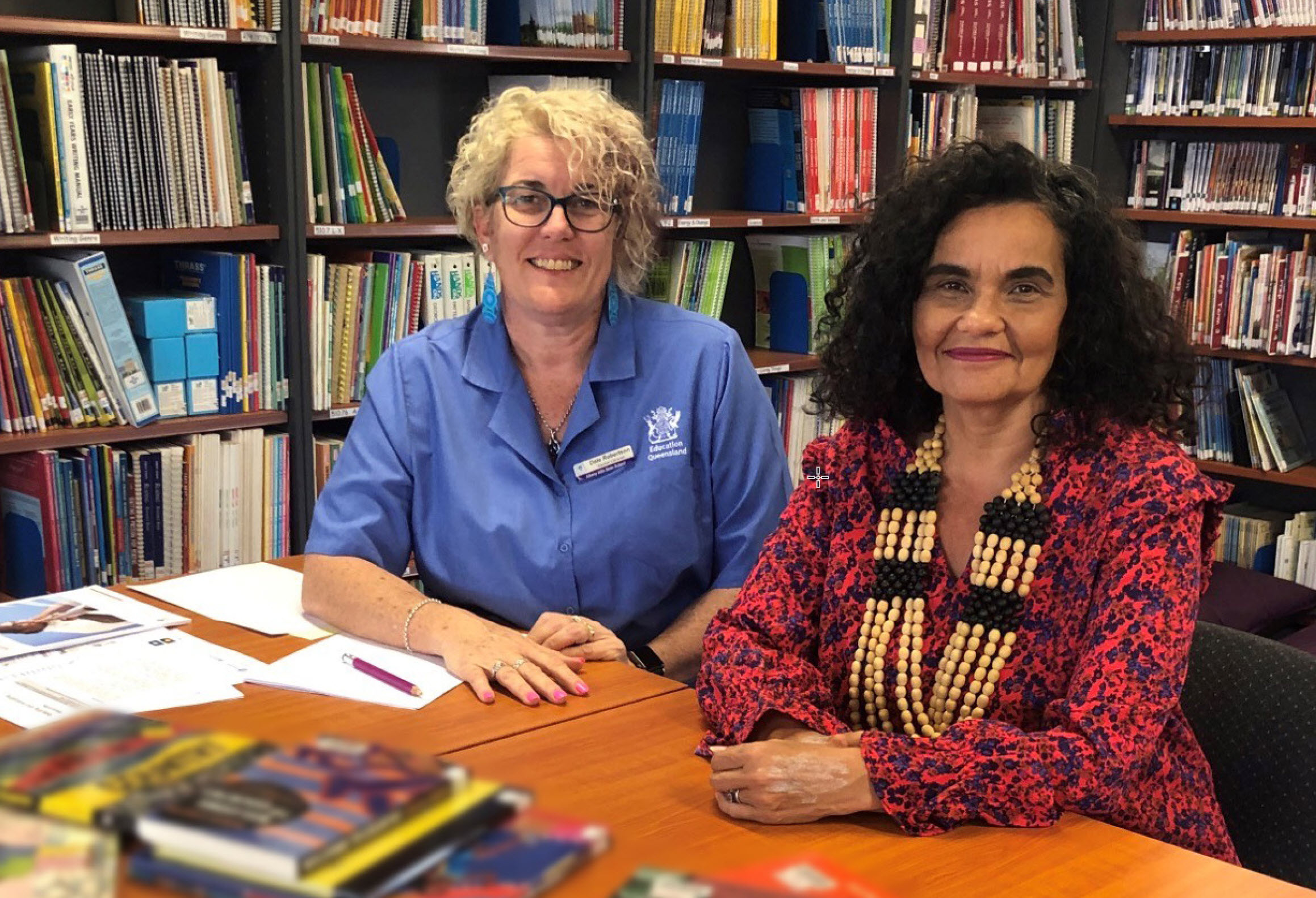 Dale Robertson and Kerry Klimm in the school library.